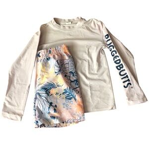 RuggedButts Kids Size 10 Tropical Leaf w/ Tuscans Swim Set - White and Blue